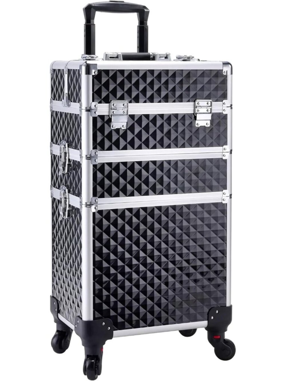 3 in 1 Professional Rolling Makeup Train Case Aluminum Trolley Case with 360° Ro